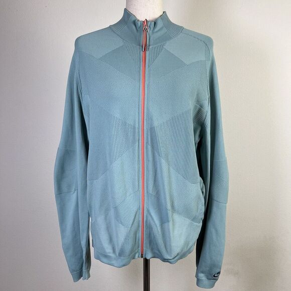 Nike Athletic Jacket Women's Large Teal Stretchy Running Geometric Full Zip - Picture 1 of 14